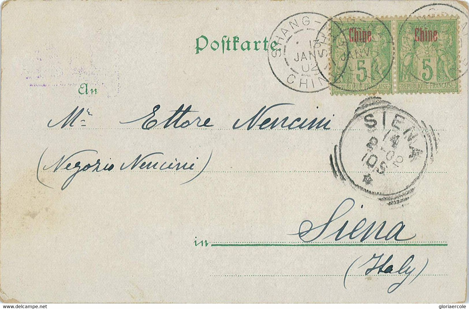 P0380  - French CHINA - Postal HISTORY - Postcard From SHANGHAI To ITALY Siena 1902 - Briefe U. Dokumente