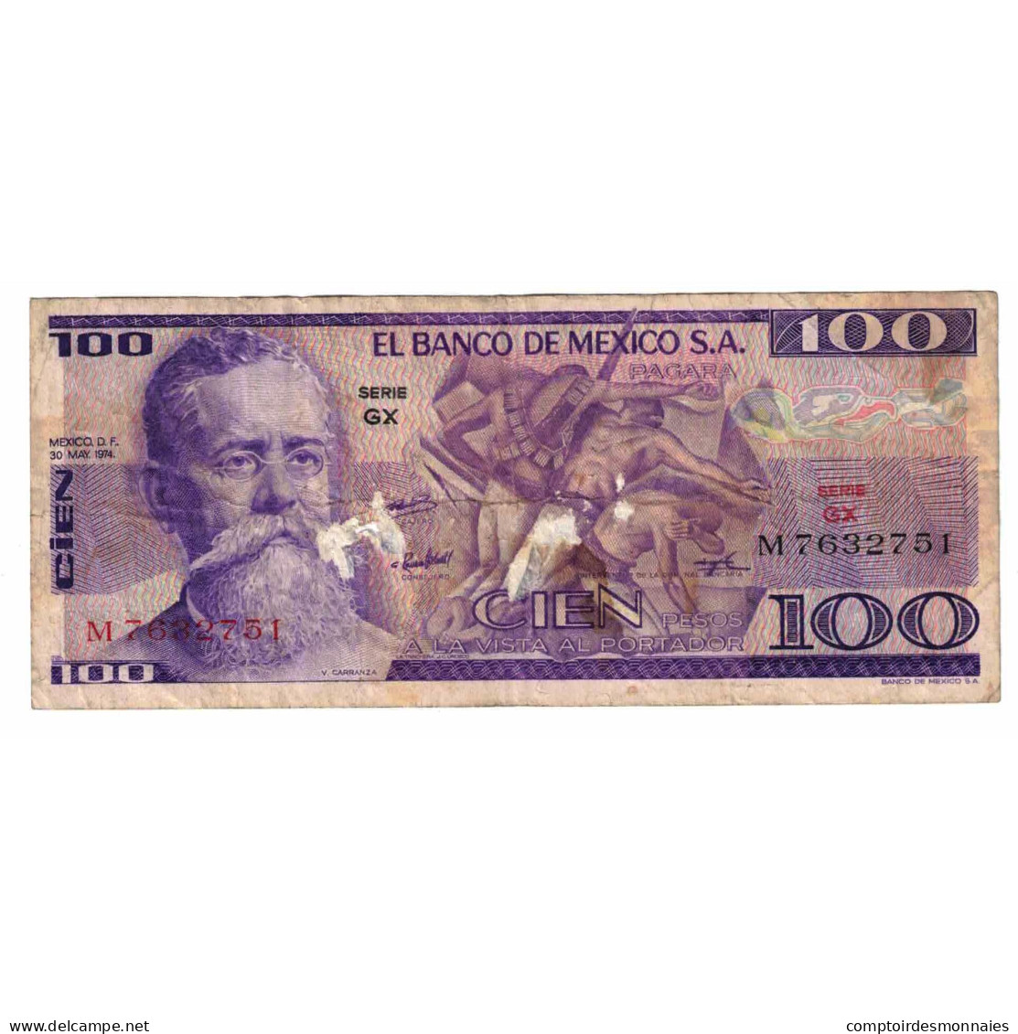 Billet, Mexique, 100 Pesos, 1974, 1974-05-30, KM:66a, B - Mexico