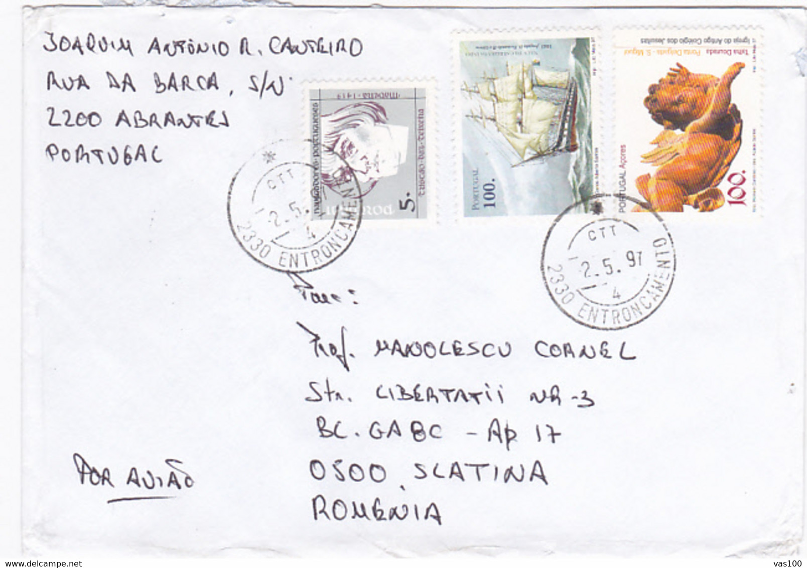 SAILOR, SHIP, ANGEL STATUE, STAMPS ON COVER, 1997, PORTUGAL - Covers & Documents