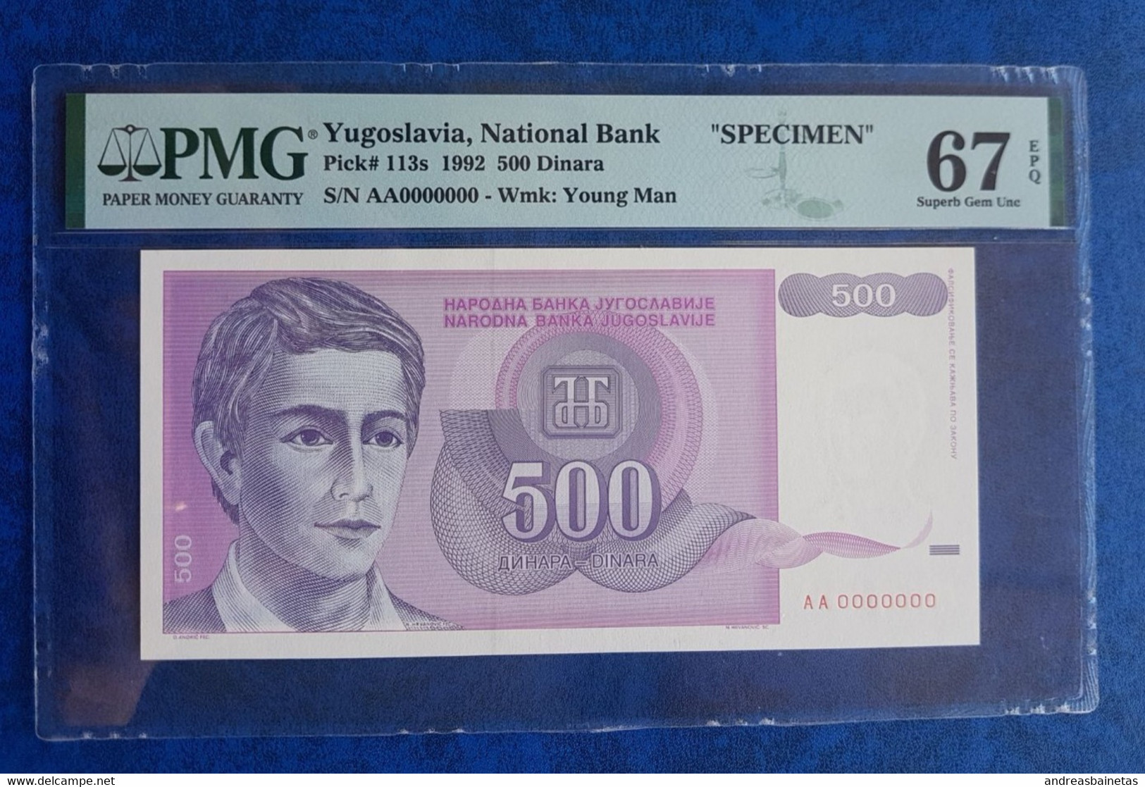 Banknotes Yugoslavia  500 Dinara 1992  SPECIMEN  PMG 67 - Fictifs & Spécimens