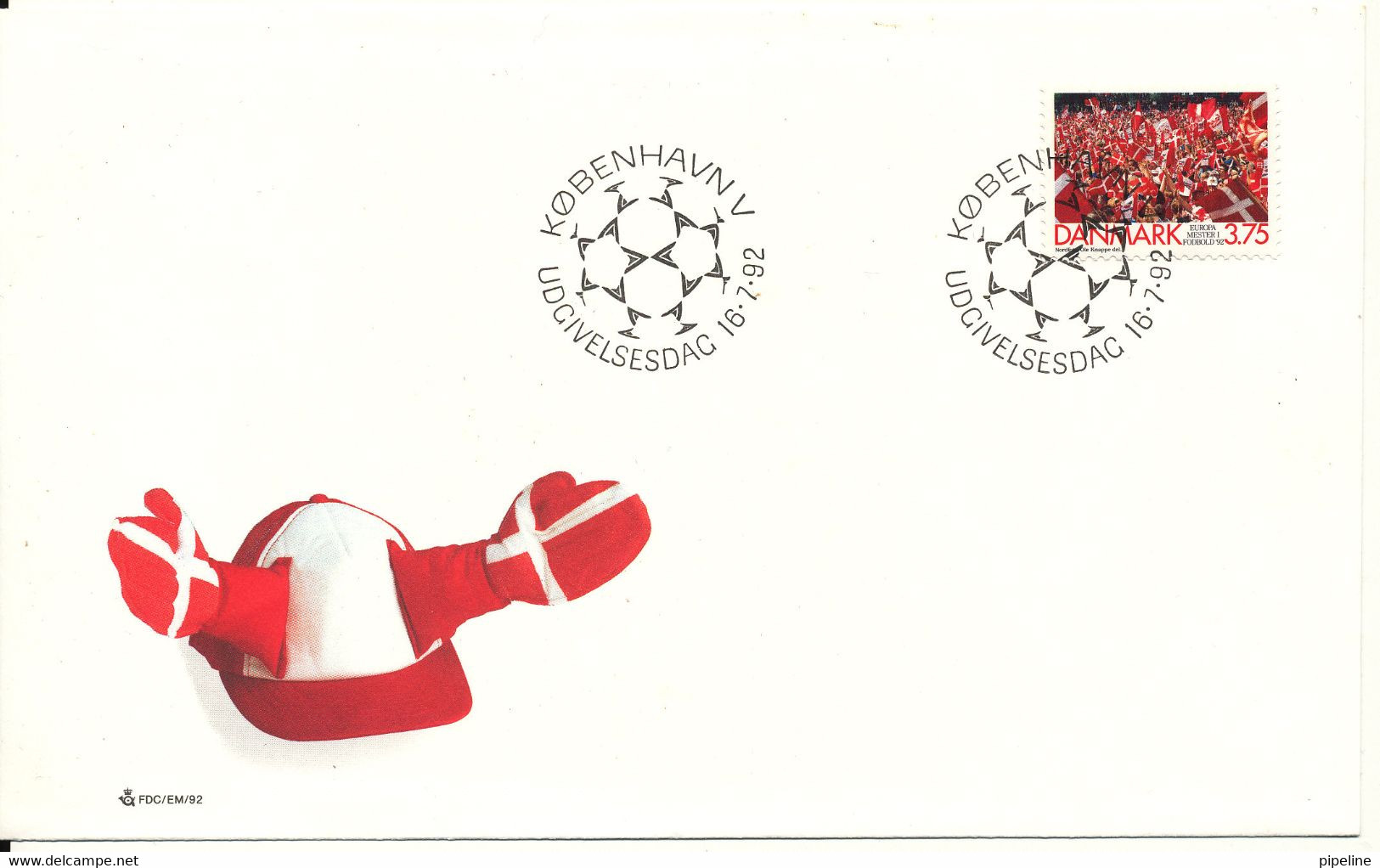 Denmark FDC 16-7-1992 Denmark Winner Of European Championship Soccer/Football 1992 With Cachet - Championnat D'Europe (UEFA)