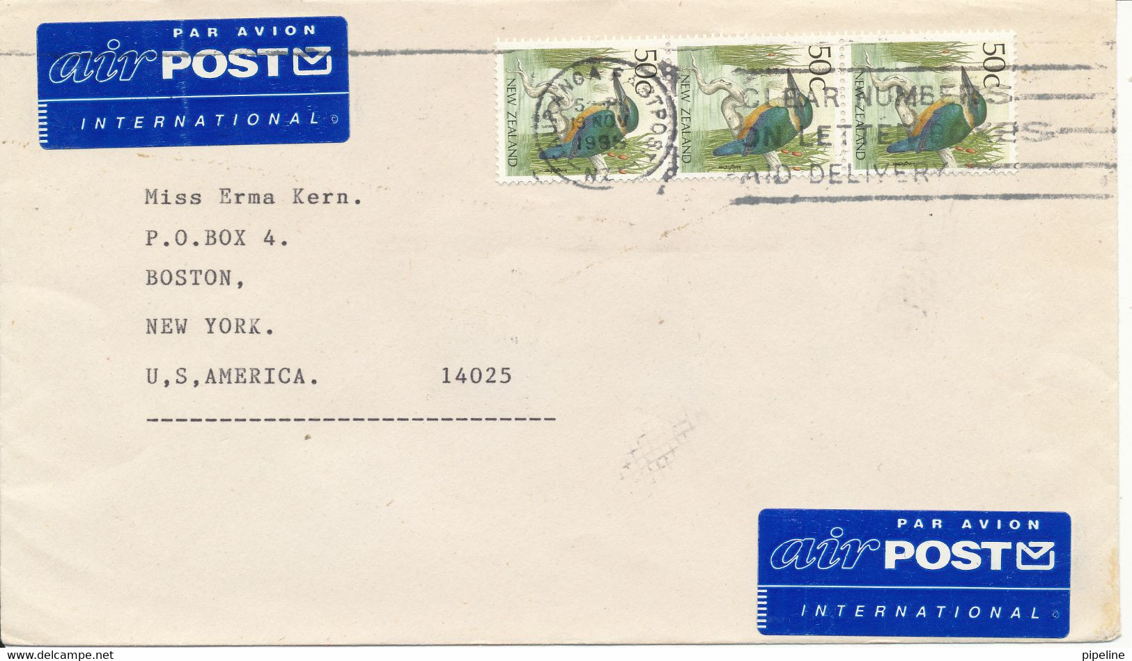 New Zealand Cover Sent Air Mail To USA Tauranga 19-11-1995 Bird Stamps - Brieven En Documenten