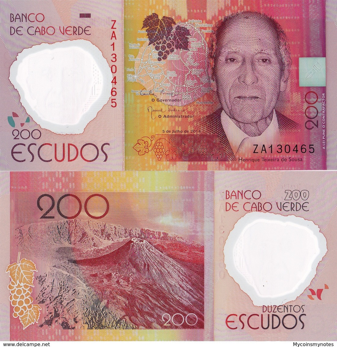 Cape (Cabo) Verde Complete Set Of Escudos, 200, 500, 1000, 2000, 5000, 2014, UNC - Cape Verde