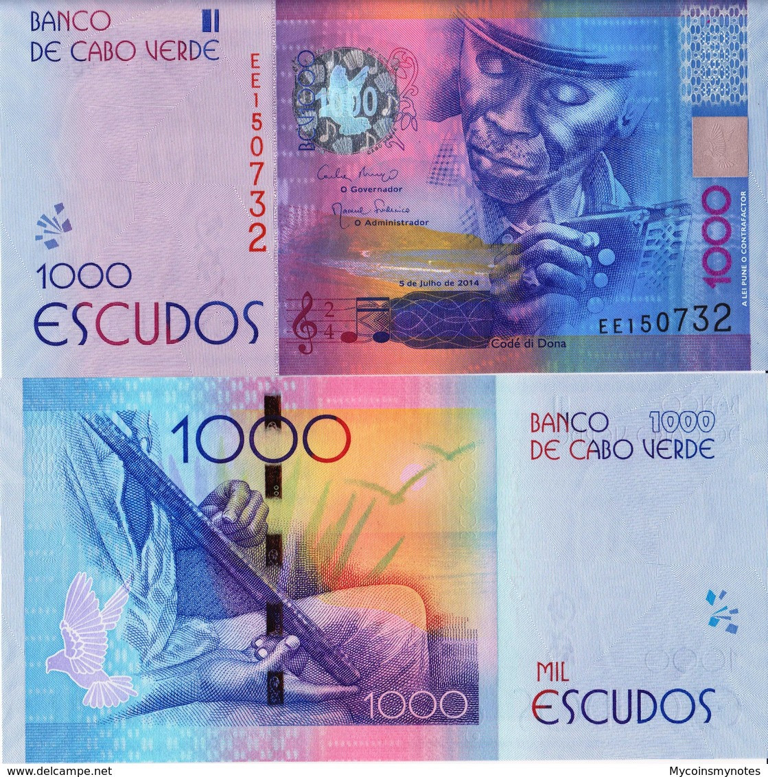 Cape (Cabo) Verde Complete Set Of Escudos, 200, 500, 1000, 2000, 5000, 2014, UNC - Cape Verde