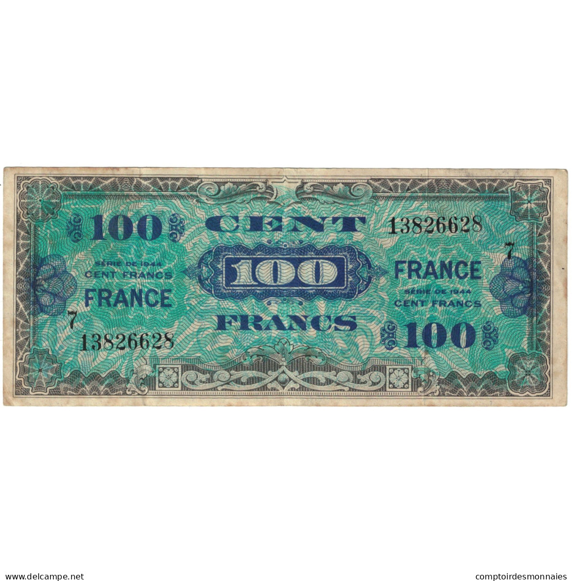 France, 100 Francs, 1944, 13826628, TTB, Fayette:VF25.7, KM:118a - 1945 Verso France