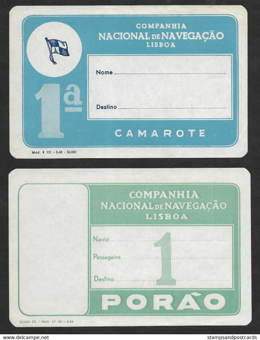 Portugal 2 Etiquette Valise Paquebot CNN Companhia Nacional De Navegação 1º Classe 1955 1963 Two Ship Luggage Label CNN - Europe