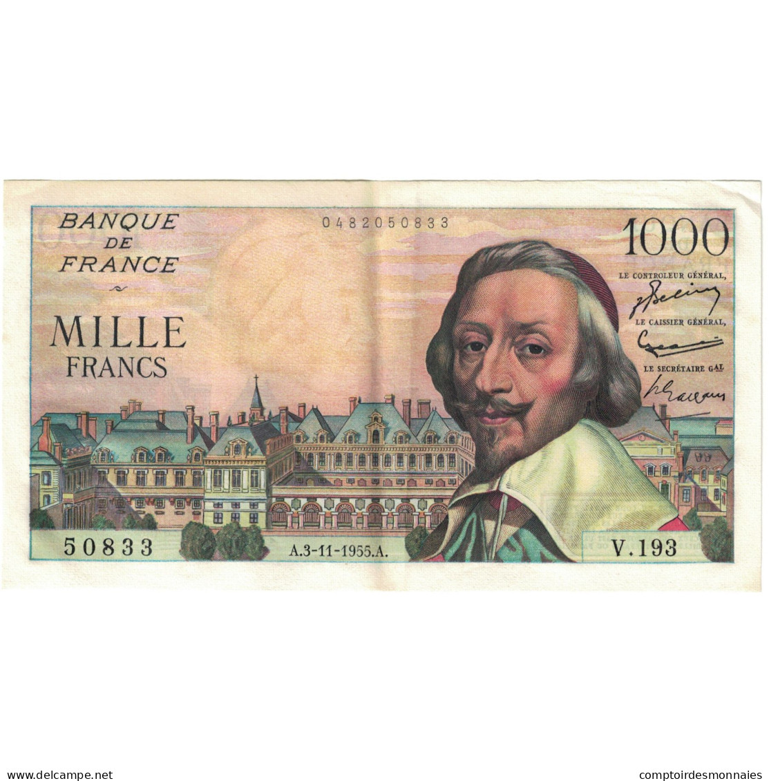 France, 1000 Francs, Richelieu, 1955, 50833 V.193, SUP, Fayette:42.16, KM:134a - 1 000 F 1953-1957 ''Richelieu''