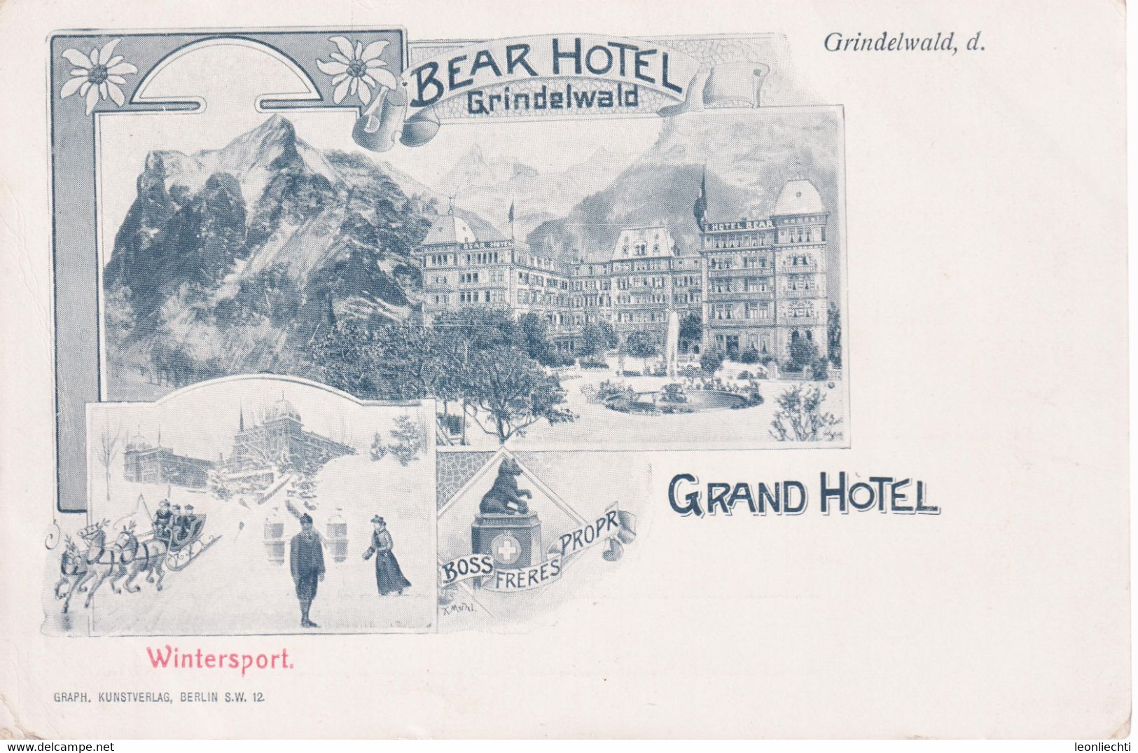 AK: Carte Postale, UPU, BEAR HOTEL Grindelwald , Grand Hotel, Wintersport, ( BOSS FRÈRES PROPR ) - Alberghi & Ristoranti