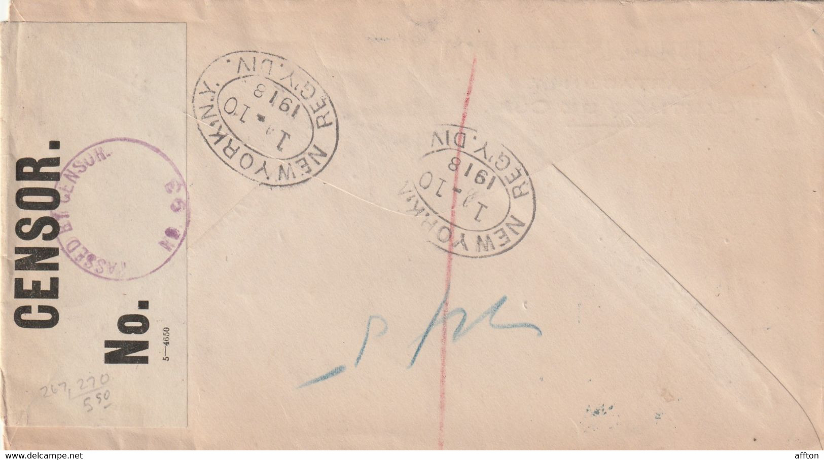 Santiago De Cuba 1918 Registered Cover Mailed Censored - Covers & Documents