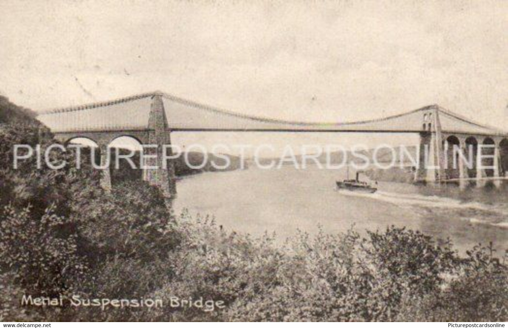 MENAI SUSPENSION BRIDGE OLD B/W POSTCARD WALES ANGLESEY - Anglesey