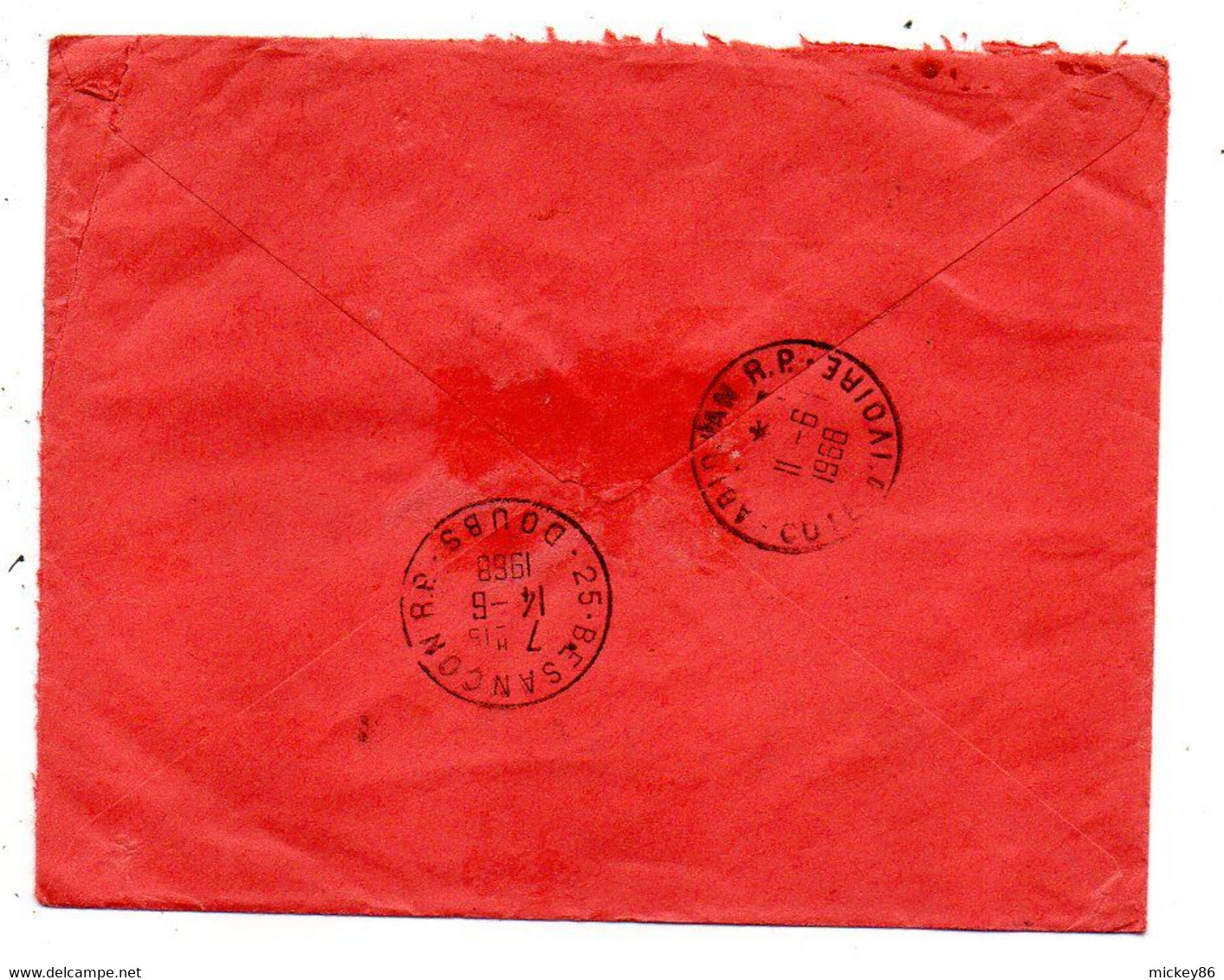 Côte D'Ivoire-1968-lettre Recommandée Pour Besançon-25-  Tp JO Mexico  Seul  Sur Lettre...cachet  TREICHVILLE - Côte D'Ivoire (1960-...)