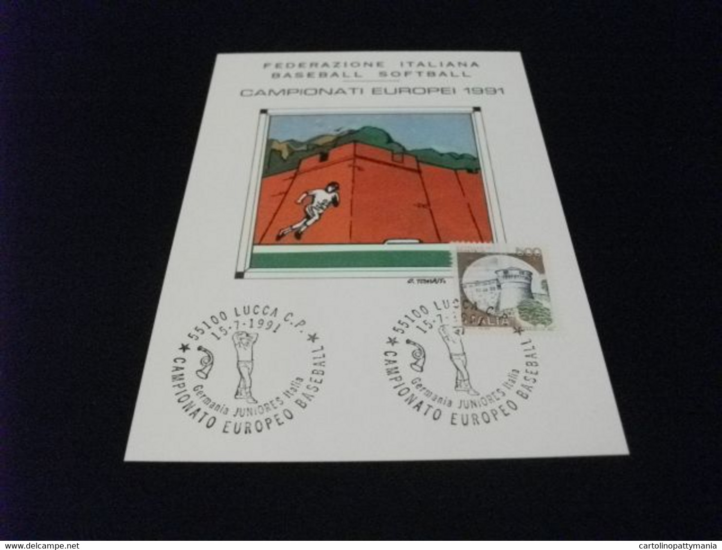 CARTOLINA POSTALE  CAMPIONATI EUROPEI BASEBALL 1991 SOFTBALL FEDERAZIONE ITALIANA ILLUSTRATORE TOMASSI LUCCA - Baseball