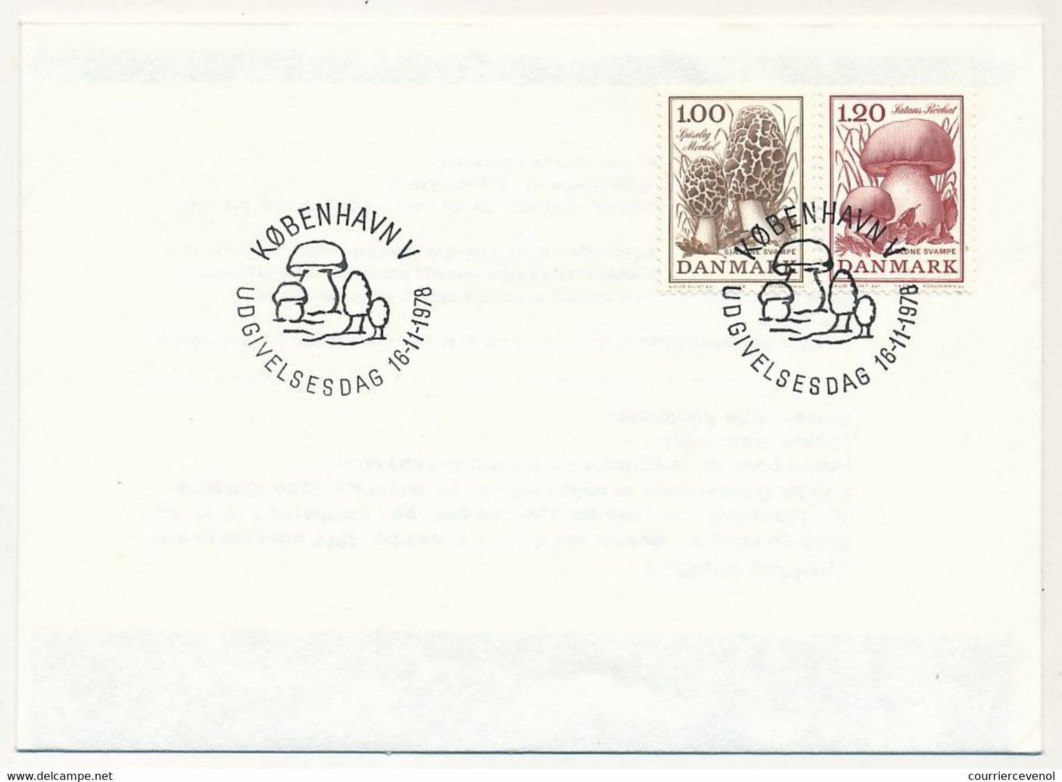DANEMARK => 1 Enveloppe FDC - Champignons Rares - Copenhague 16/11/1978 - FDC