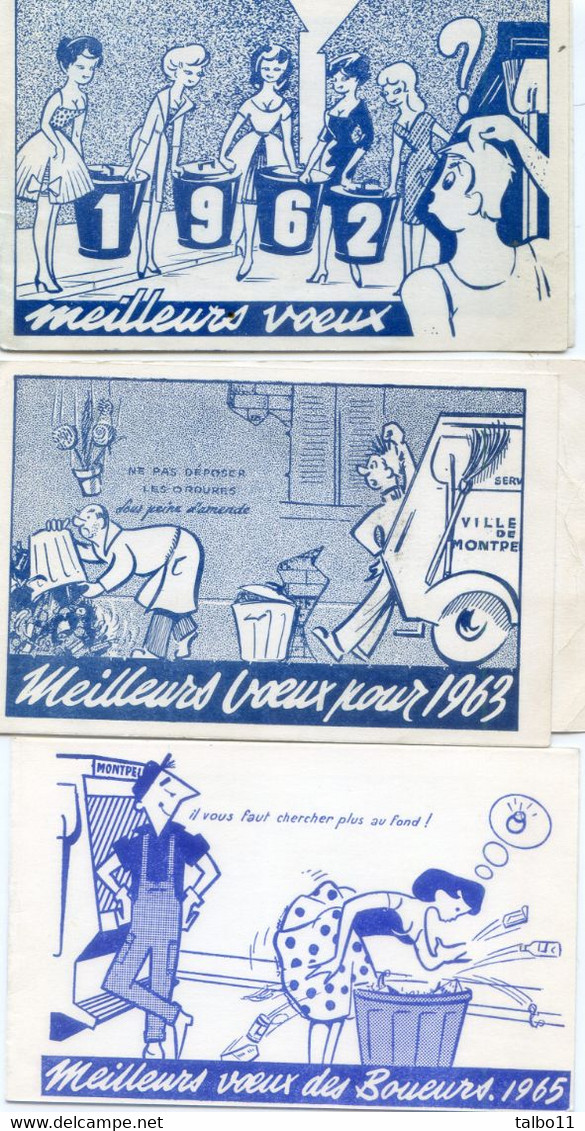 34 - Montpellier - 9 Calendriers De Boueurs Avec Leurs Meilleurs Vœux Entre 1956 Et 1965 - Illustrateur à Identifier - Petit Format : 1961-70