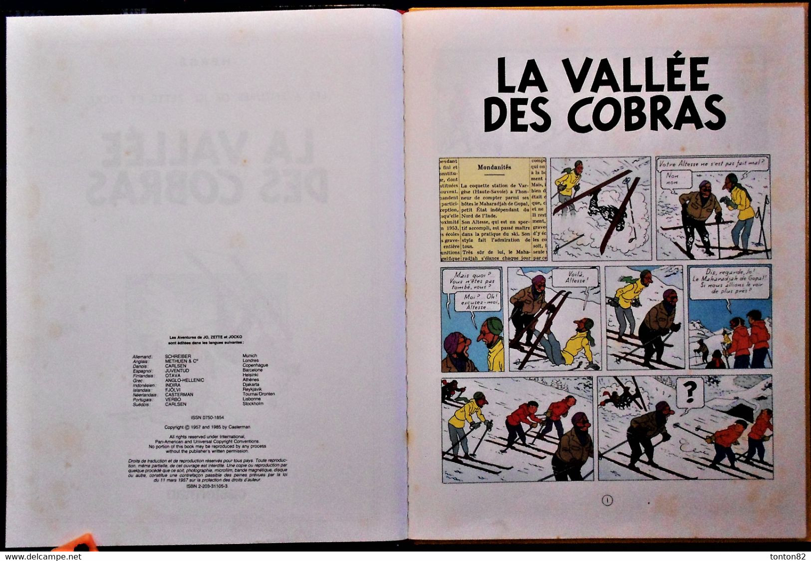 Hergé - " La Vallée Des Cobras " - Les Aventures De Jo, Zette Et Jocko - Casterman - ( 1985 ) . - Jo, Zette & Jocko