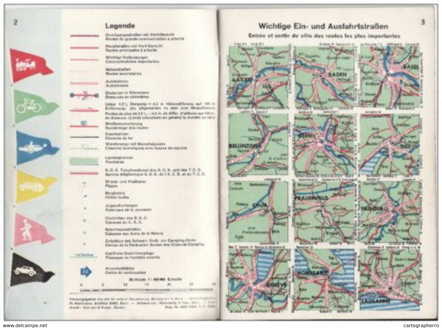 Reiseatlas der Schweiz 1939, scale 1:400.000, Switzerland map, Atlas touristique de la Suisse 12.5 x 17.5 cm