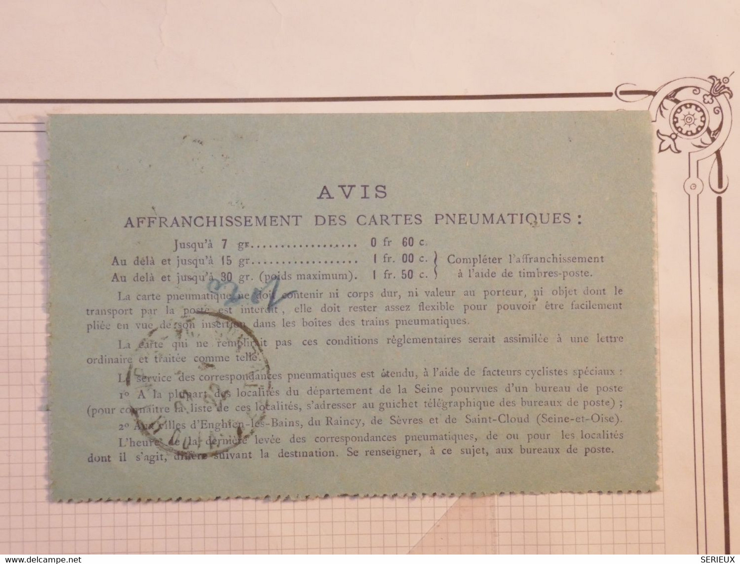 BH1 FRANCE BELLE CARTE  PNEUMATIQUE  60C   1922 PARIS  MAGENTA + +AFFRANCH. INTERESSANT - Pneumatic Post