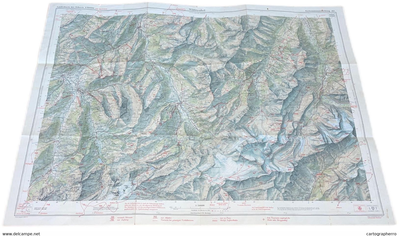 Topographical Map Switzerland 1948 Wildstrubel Scale 1:50.000 Carte Nationale Avec Itineraires De Ski Feuille 263 - Cartes Topographiques