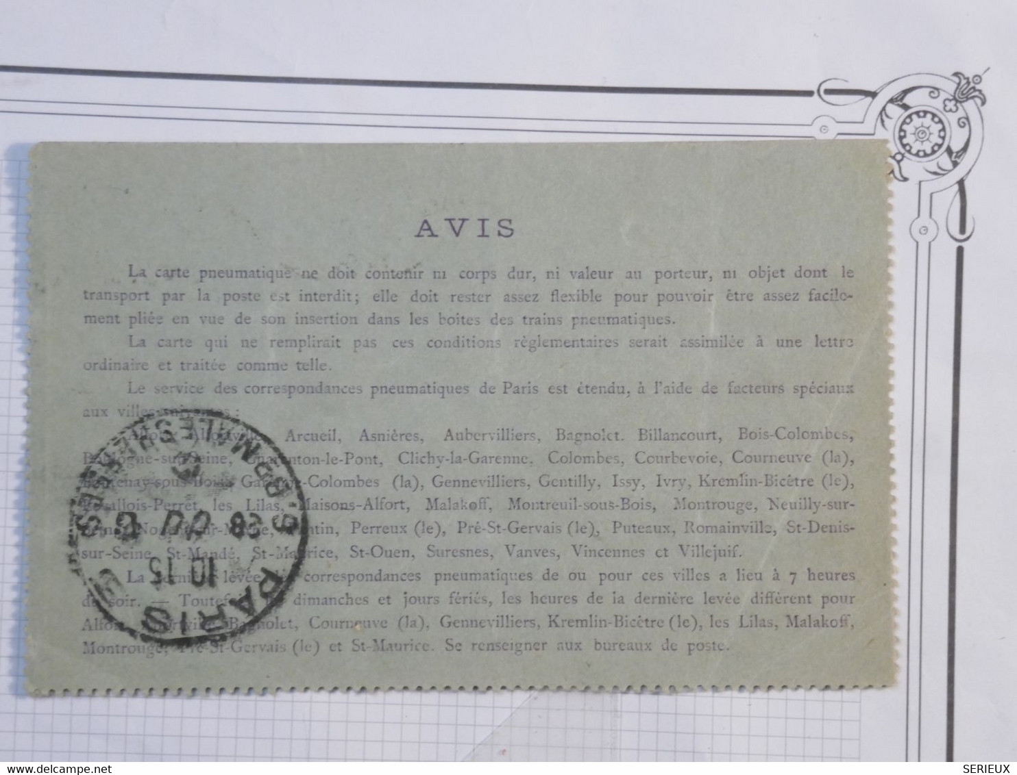 BH1 FRANCE BELLE CARTE PNEUMATIQUE  SEMEUSE 30C   1912 PARIS LAVOISIER + +AFFRANCH. INTERESSANT - Neumáticos