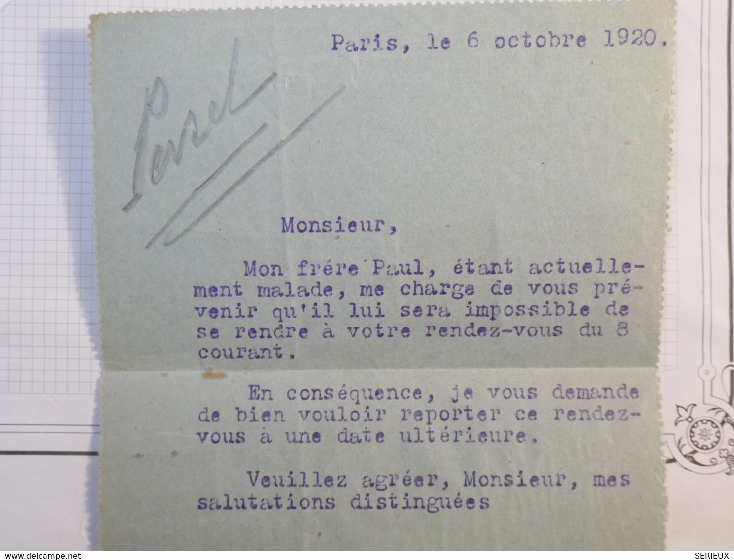 BH1 FRANCE BELLE CARTE PNEUMATIQUE  40C+SEMEUSE 20C   1920 PARIS + +AFFRANCH. INTERESSANT - Rohrpost