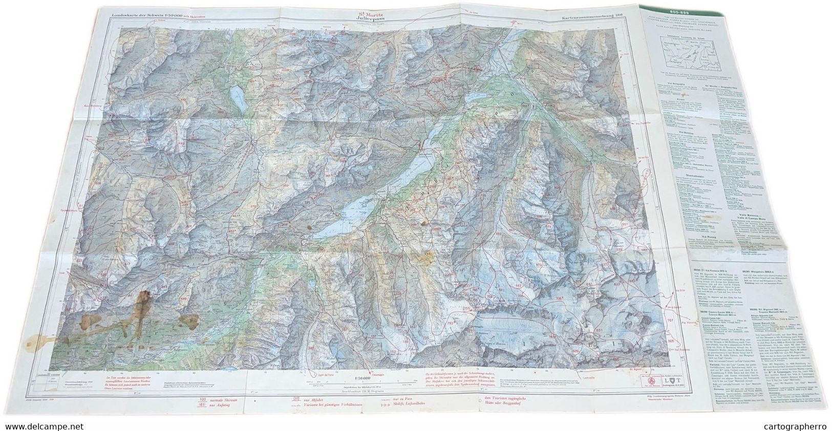 Topographical Map Switzerland 1959 St. Moritz Julierpass Scale 1:50.000 Carte Avec Itineraires De Ski Feuille 268 - Cartes Topographiques