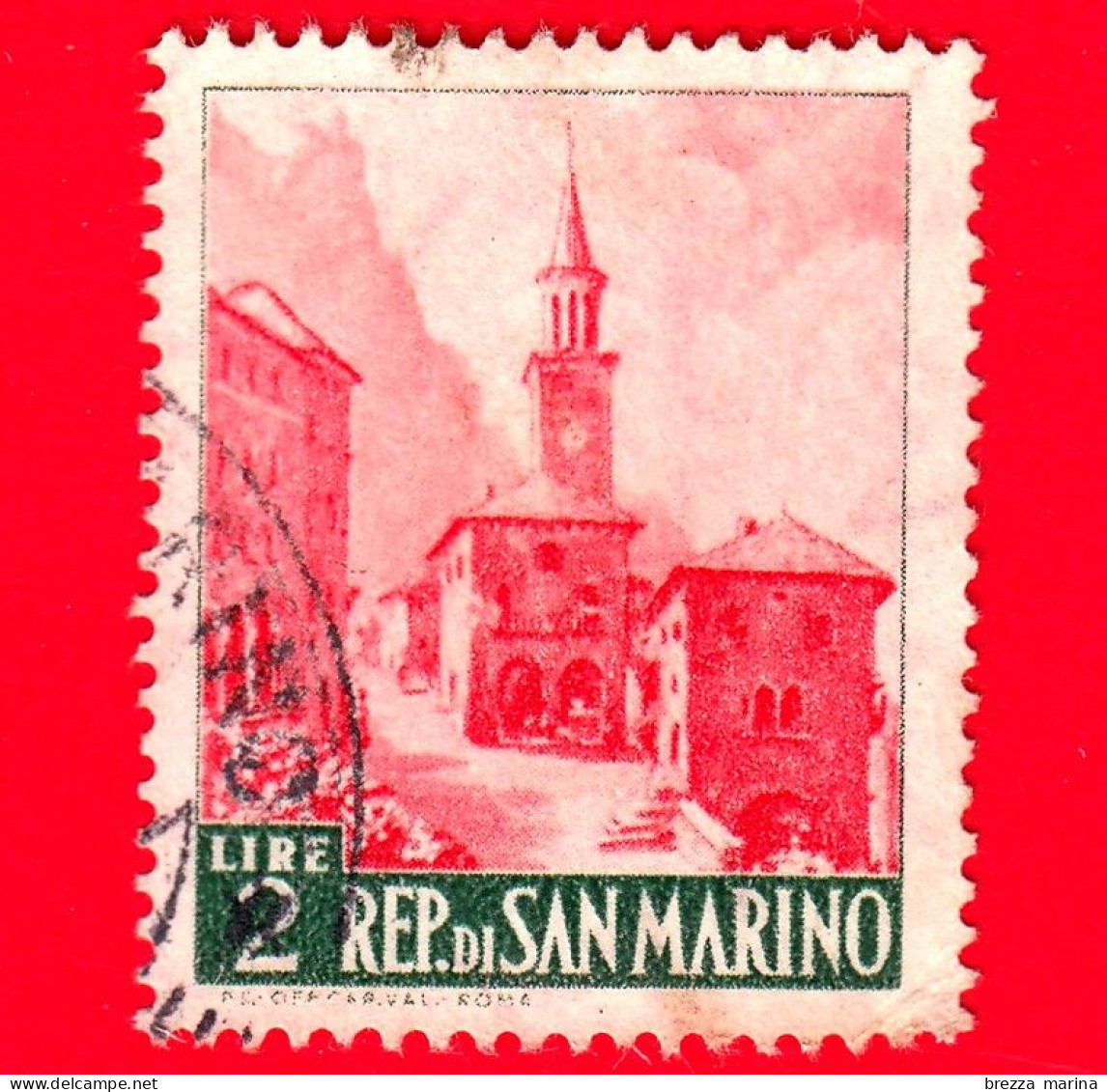 SAN MARINO - Usato - 1957 - Vedute Di San Marino - 2 L. • Chiesa Di Borgo Maggiore - Usati