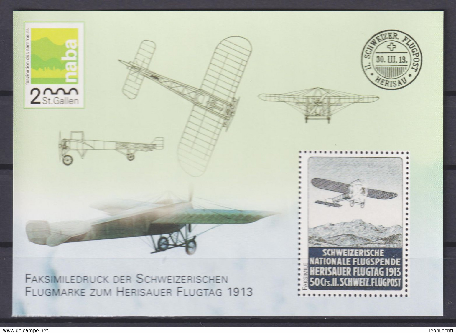 Naba 2000, Faksimiledruck Der Schweizerischen Flugmarke Zum Herisauer Flugtag 1913, - Sonstige & Ohne Zuordnung