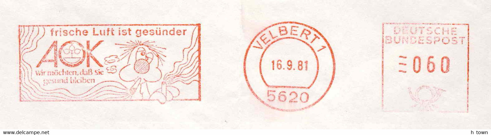 725  Anti-Tabac: Ema D'Allemagne, 1981 -  Anti-Cigarette "Fresh Air": Meter Stamp From Velbert, Germany. Tobacco Comic - Drogue