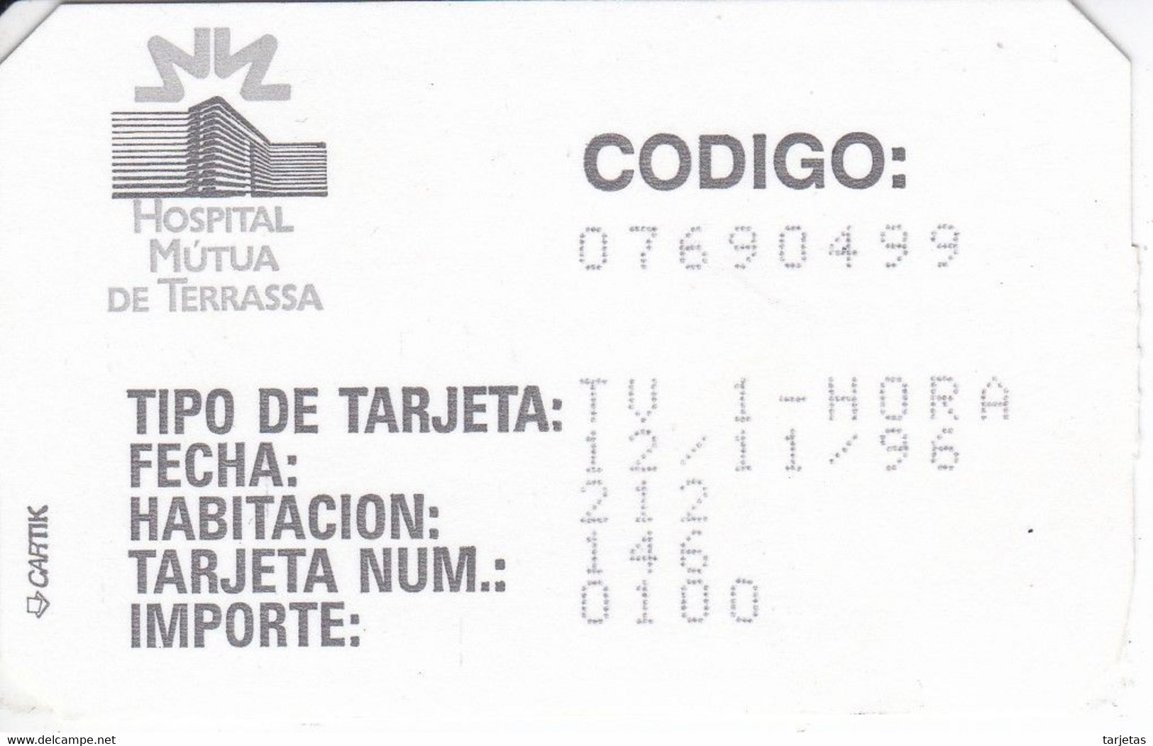 TARJETA DE ESPAÑA DE HOSPITAL PARA TELEFONO Y TV (CARTON) - Other & Unclassified