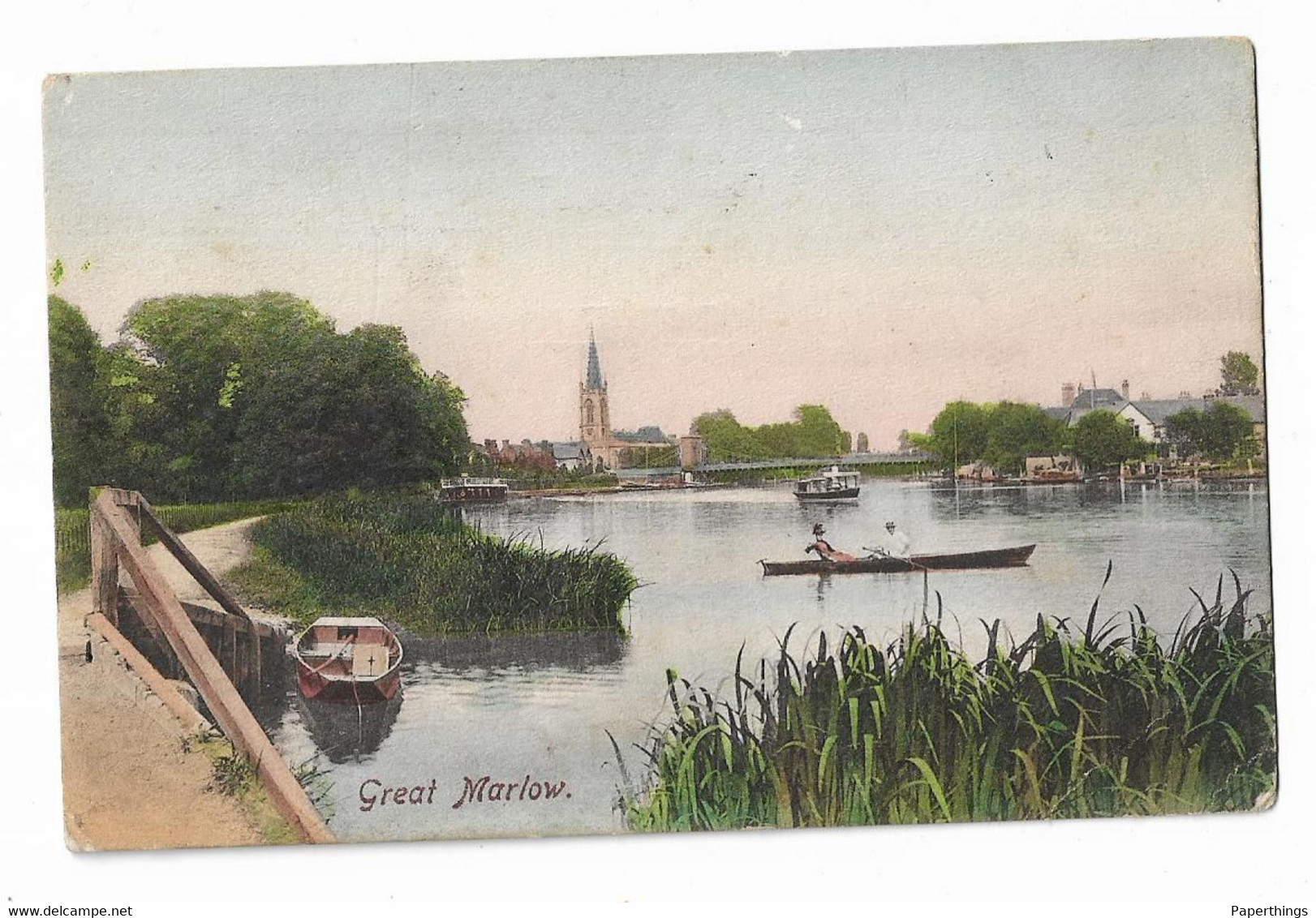 Postcard, Buckinghamshire, Wycombe, Great Marlow, Boat, River, Footpath, 1905. - Buckinghamshire