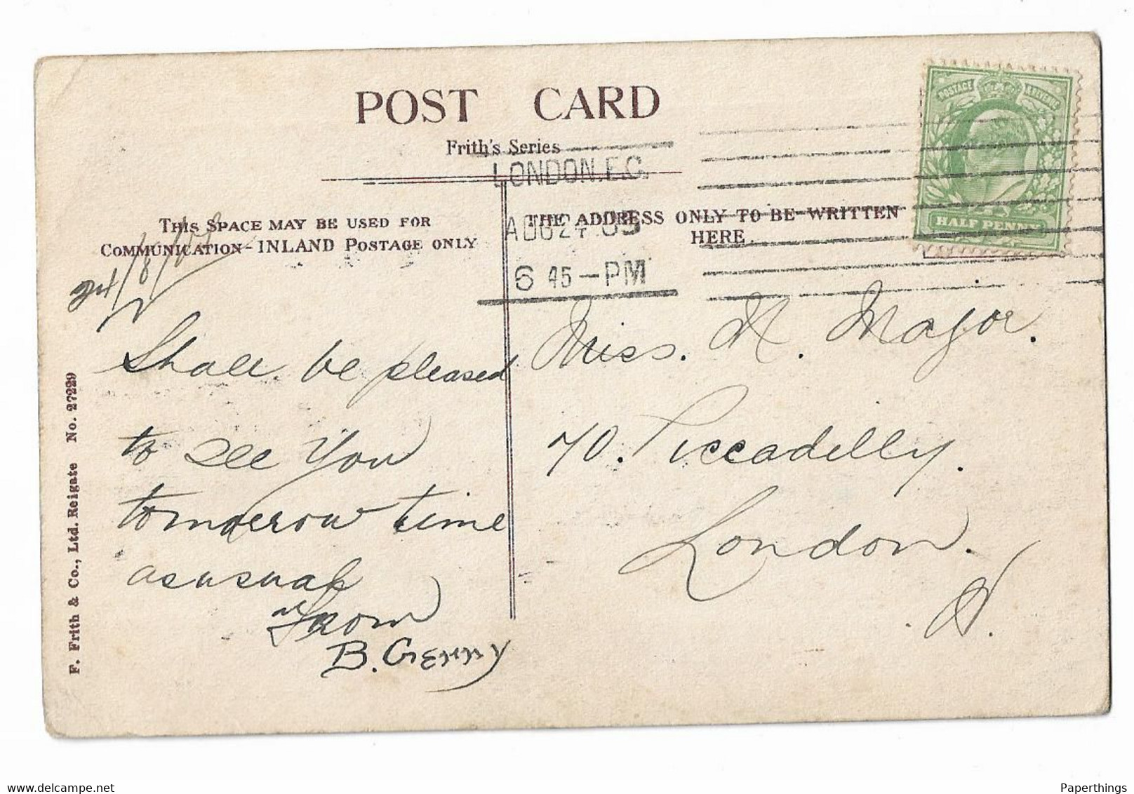 Postcard, Buckinghamshire, Wycombe, Great Marlow, Boat, River, Footpath, 1905. - Buckinghamshire