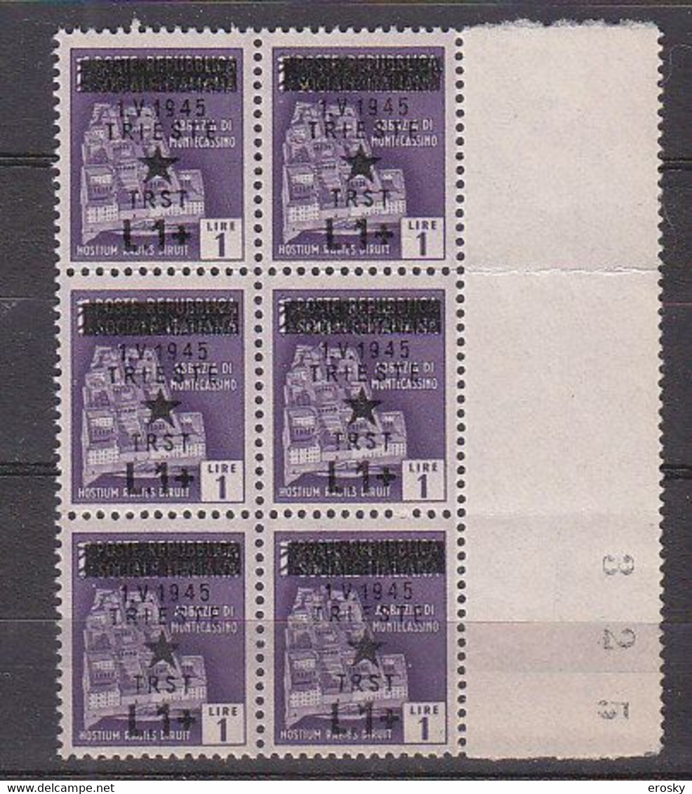 Z4284 - OCC. YUGOSLAVA TRIESTE SASSONE N°5 ** Blocco X6 - Ocu. Yugoslava: Trieste