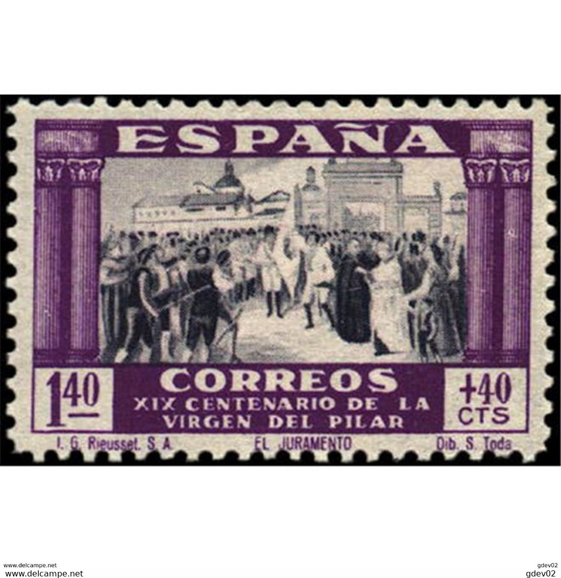 ES898SASF-L4320PC-TRELIGCUAD.Spain.Esgane .RELIGION.VENIDA DE LA VIRGEN DE EL PILAR De ZARAGOZA.1940.(Ed 898**) - Quadri