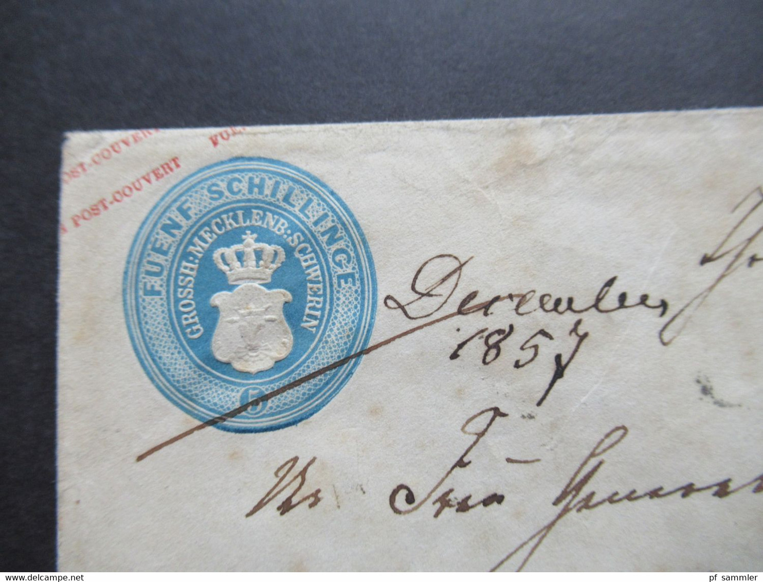 AD Mecklenburg-Schwerin 1857 GA Umschlag U 4 Fünf Schilling Stempel L2 Grabow 27.12. Rückseitig Bahnpost Stempel - Mecklenburg-Schwerin