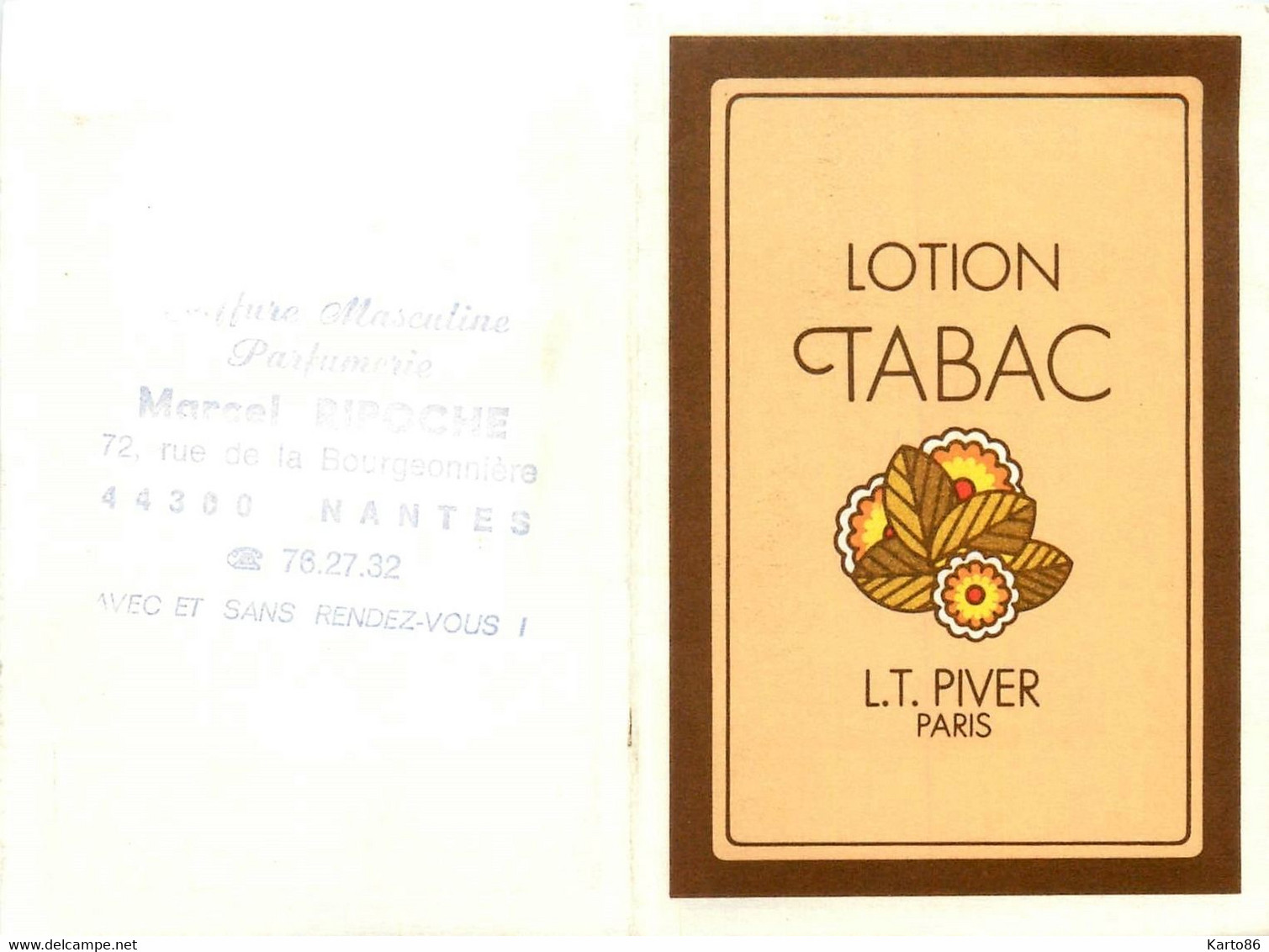 Petit Calendrier Carte Parfumée Illustrateur 1984 * Parfum Lotion TABAC L.T. Piver Paris * Parfumerie RIPOCHE Nantes - Mode