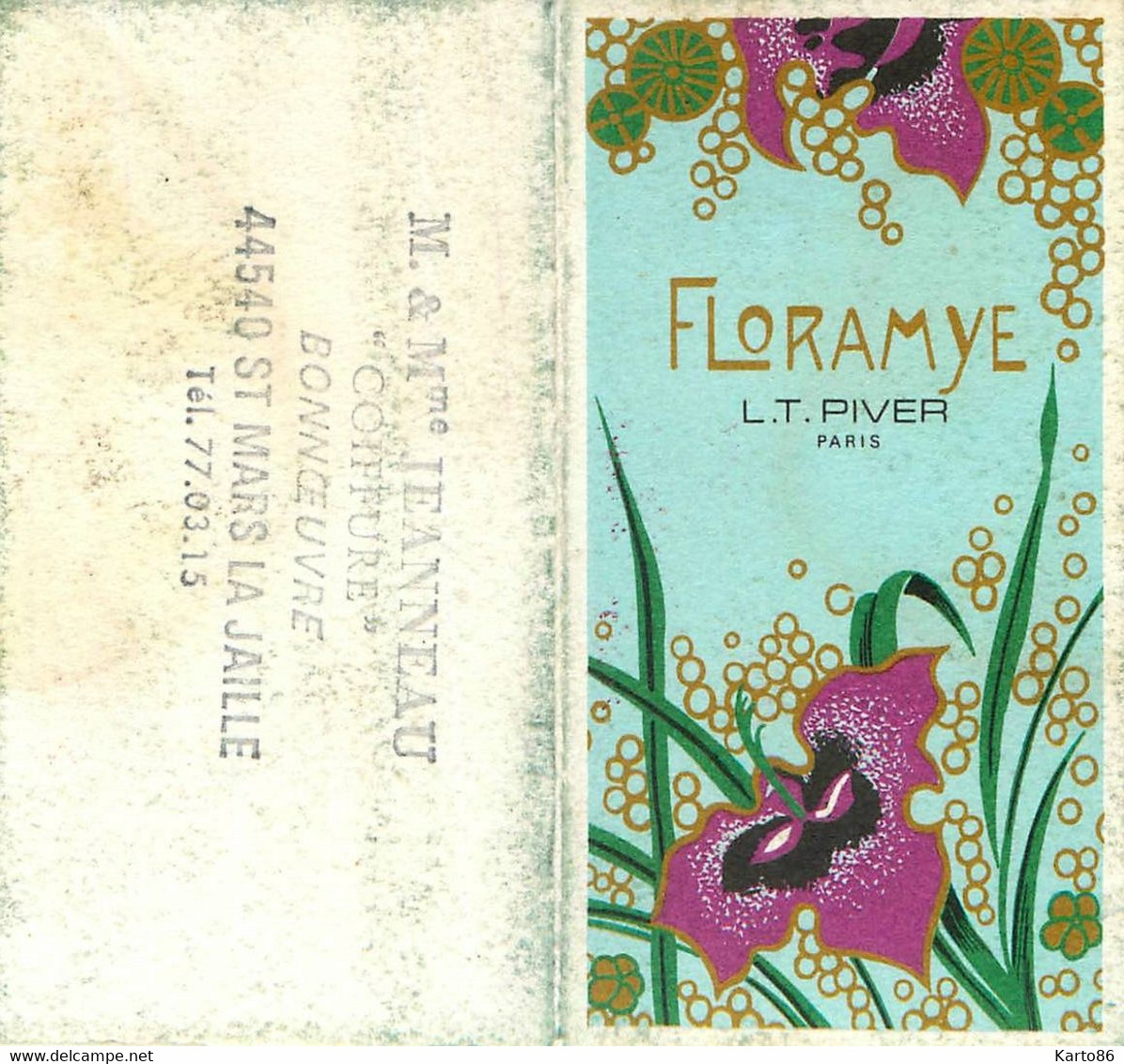 Petit Calendrier Carte Parfumée Illustrateur 1974 * Parfum FLORAMYE L.T. Piver * Coiffeur JEANNEAU Nantes - Mode