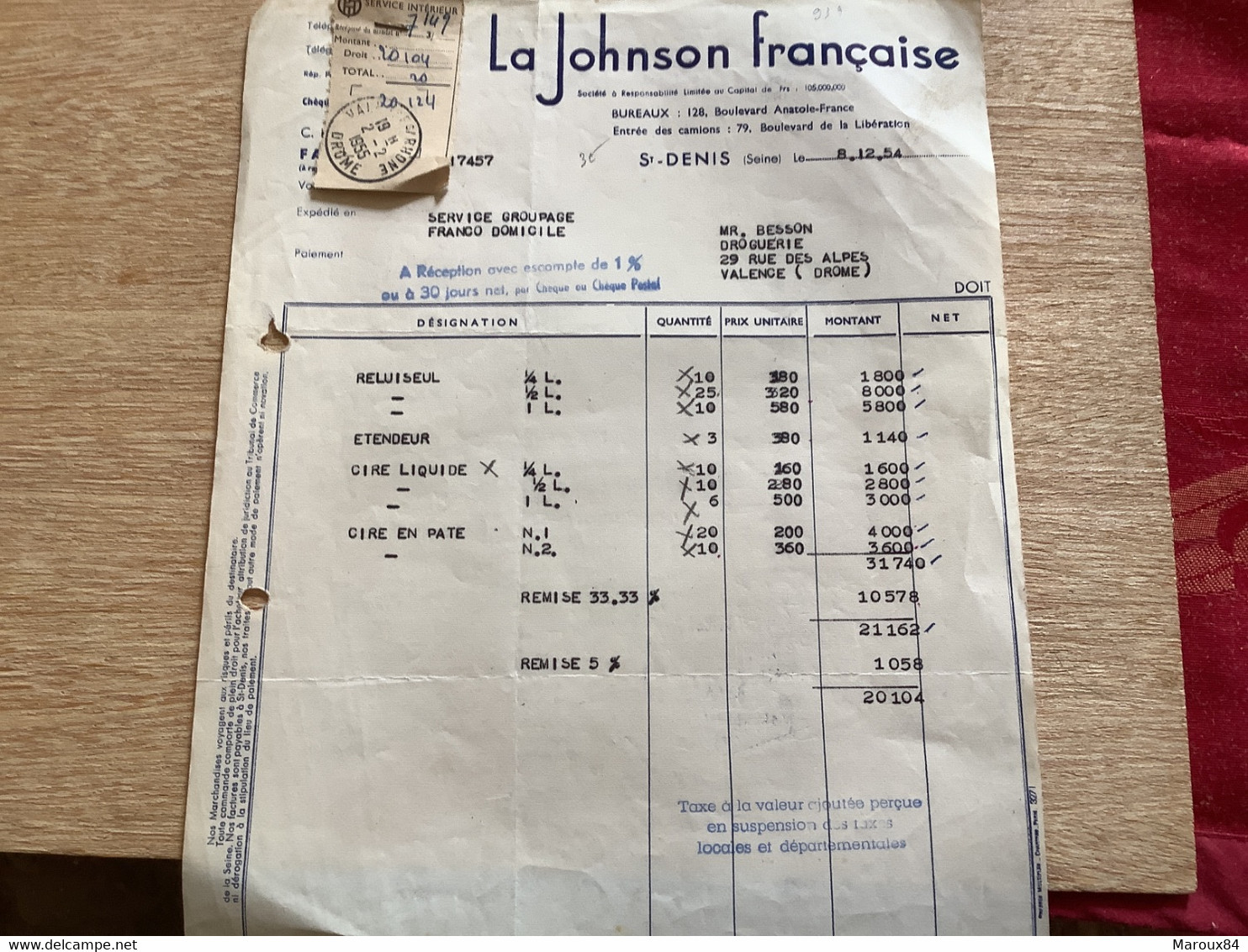 Dpt 93 Fact  St Denis La Johnson Française 1954 - Chemist's (drugstore) & Perfumery
