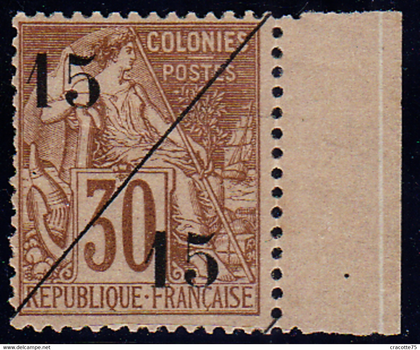 COCHINCHINE - N°  5* Bord De Feuille - 1888 - 15c + 15c Sur 30 C Brun - Signatures Bord De Feuille Et Timbre. - Unused Stamps