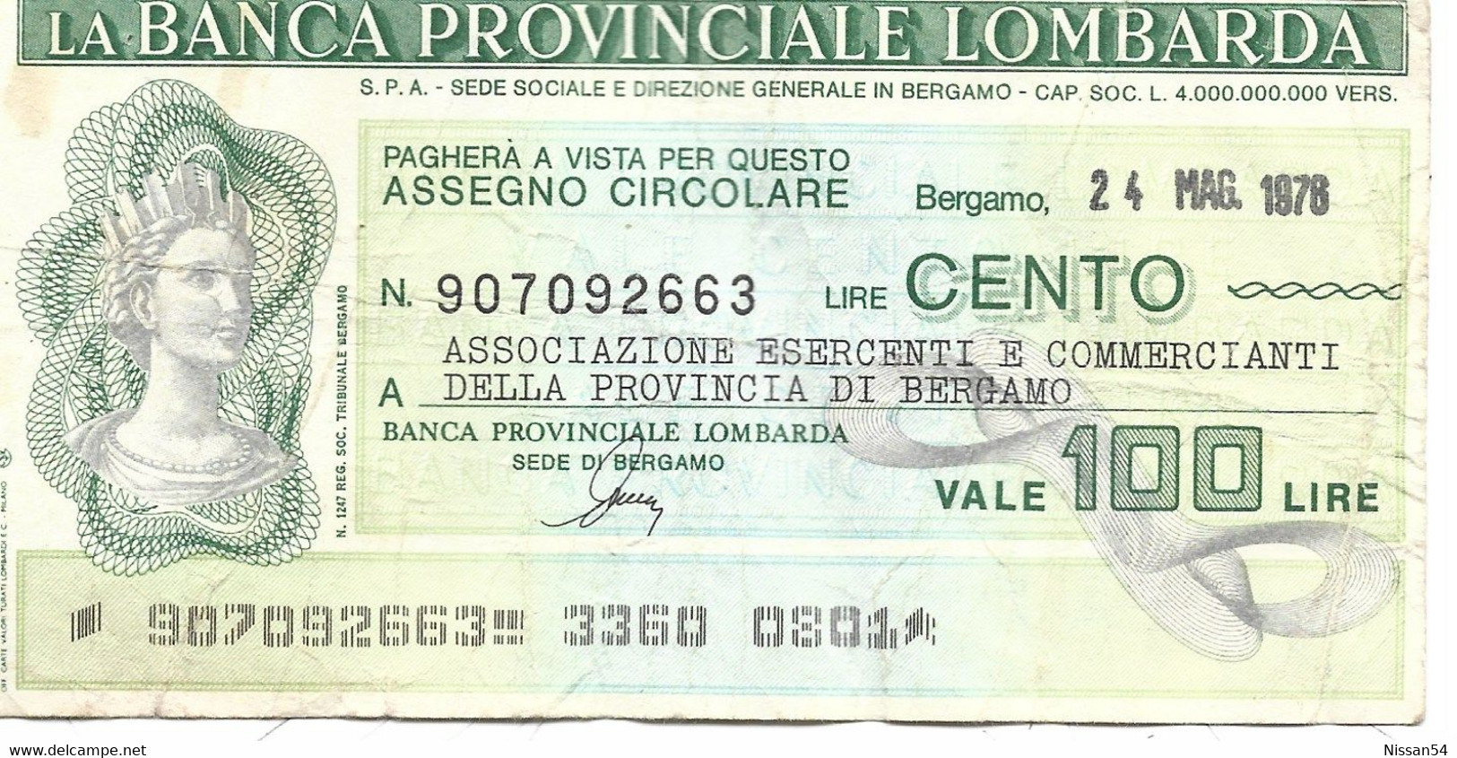 BILLET DE 100 LIRES LA BANCA PROVINCIALE LOMBARDA - [ 4] Emisiones Provisionales