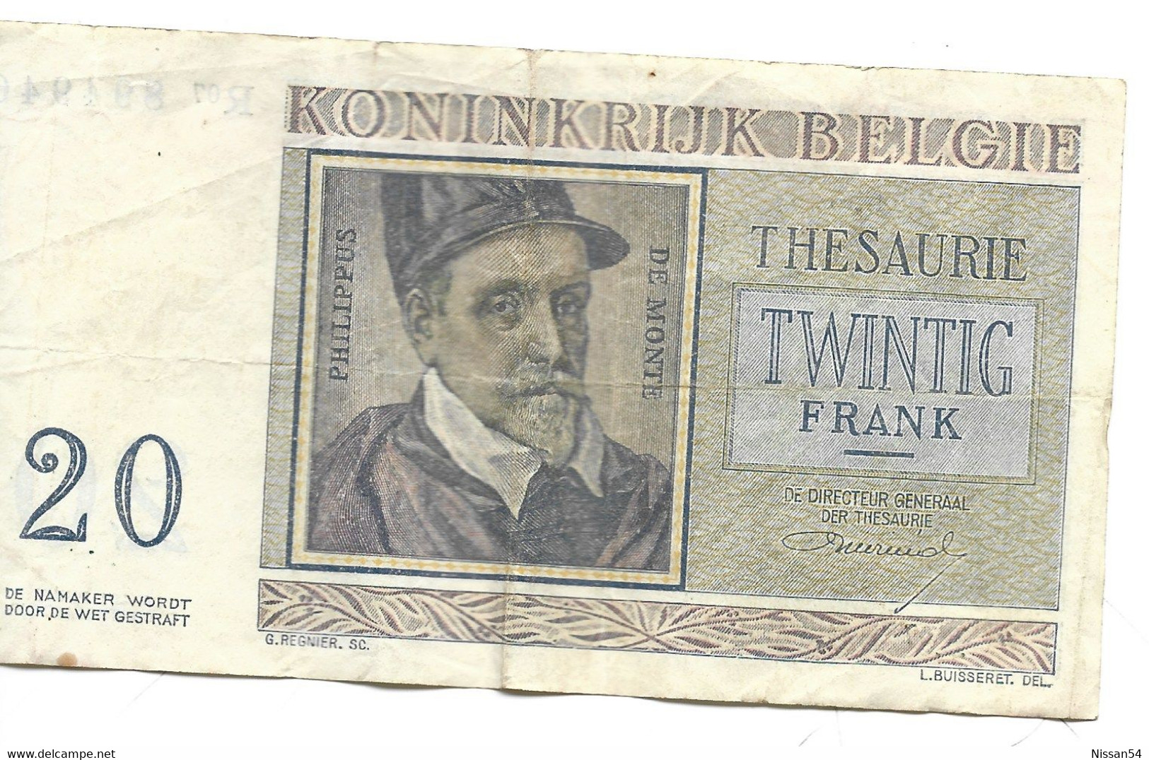 BILLET DE 20 Francs - ROYAUME DE BELGIQUE - PHILIPPUS DE MONTE - ROLAND DE LASSUS - KONINKRIJK BELGIE - 20 Francs