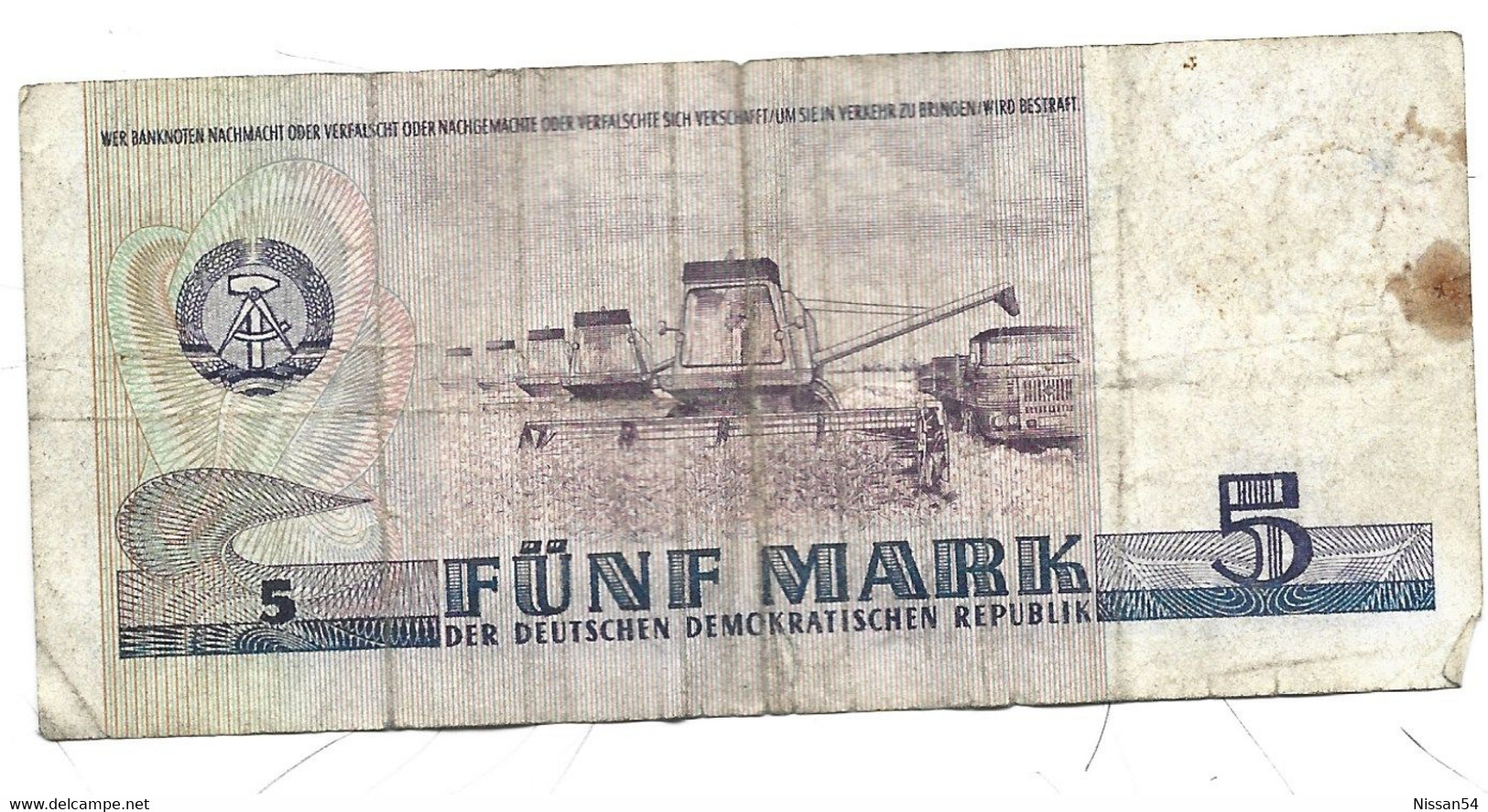 BILLET DE 5 DEUTSCHEN DEMOKRATISCHEN REPUBLIK - 1975 - MOISSONNEUSE - THOMAS MUNTZER - 5 Mark