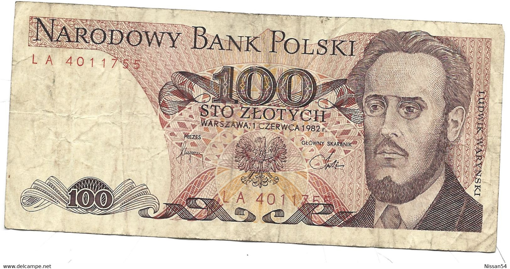 BILLET DE 100 STO ZLOTYCH - NARODOWY BANK PLOSKI - LUDWIK WARYNSKI - 1982 - Pologne