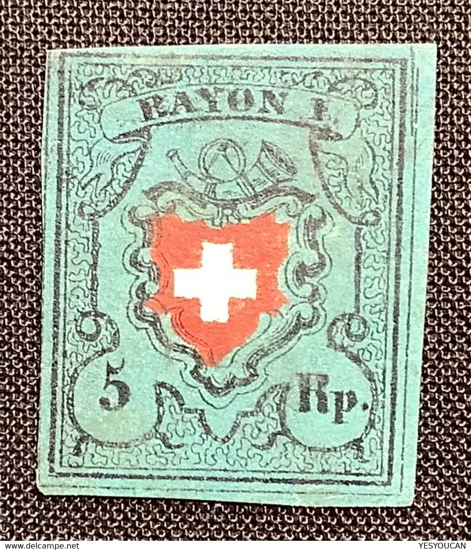 1850 ZNr 15 IIa UNGEBRAUCHT RARITÄT 5 Rp Rayon I Attest Hermann   (Schweiz Switzerland Mint Cert Suisse Neuf Certificat - 1843-1852 Federal & Cantonal Stamps