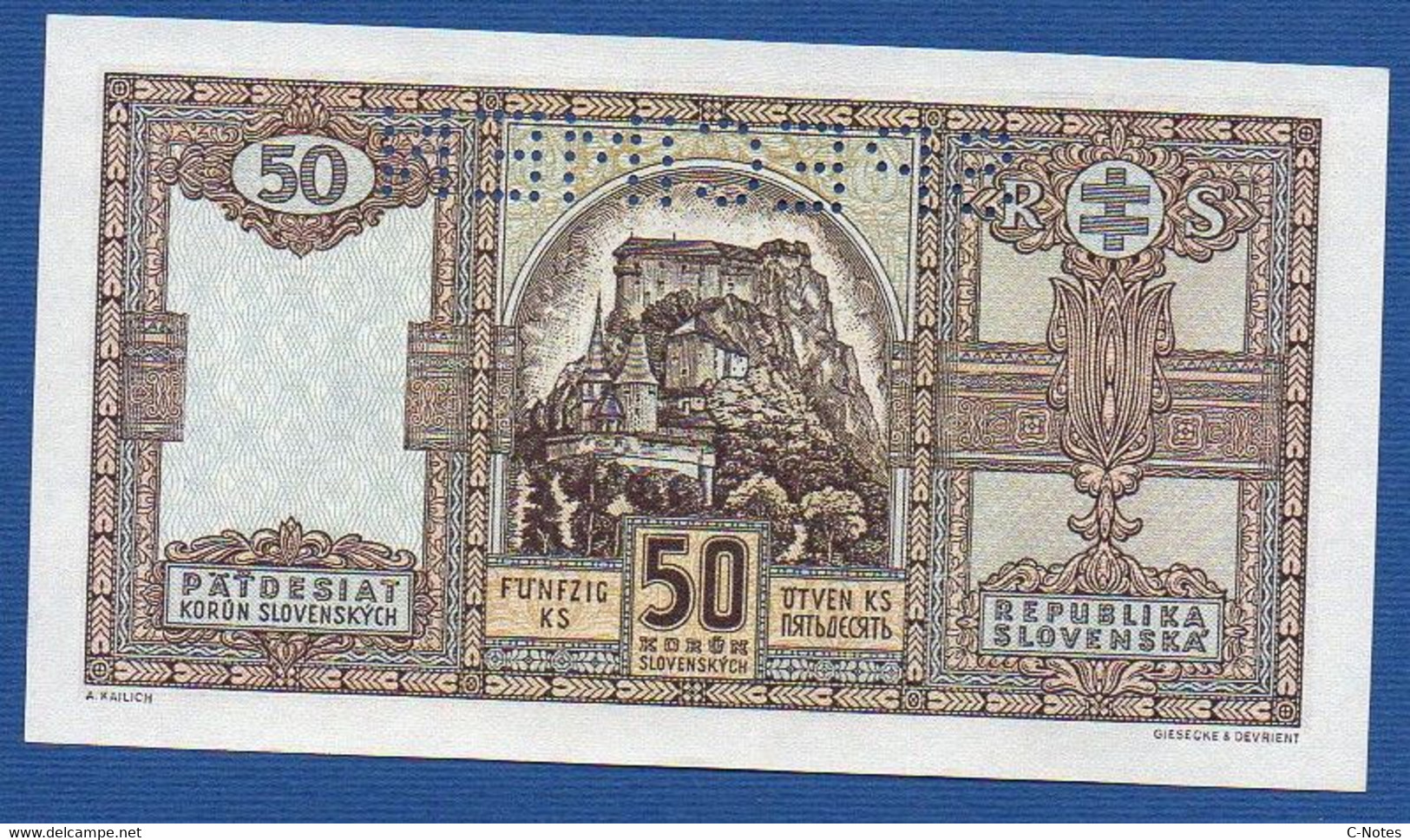 SLOVAKIA - P. 9s – 50 Korún Slovenských 1940 UNC, Serie Mf 271924 SPECIMEN - Eslovaquia