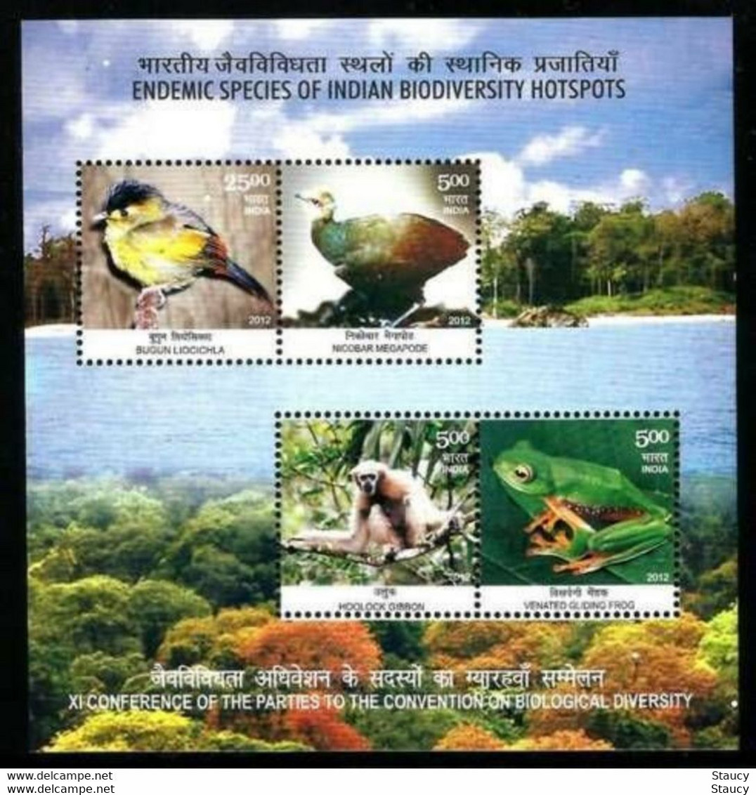 India 2012 Biodiversity Fauna Animals Birds Frog Monkey Nature Miniature Sheet MS MNH, P.O Fresh & Fine - Oies
