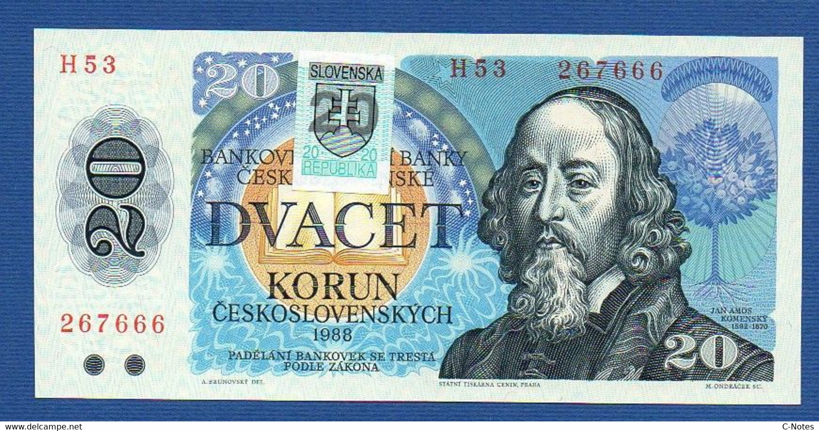 SLOVAKIA - P.15a – 20 Korún Slovenských 1988 (1993) UNC, Serie H53 267666 - Slowakei