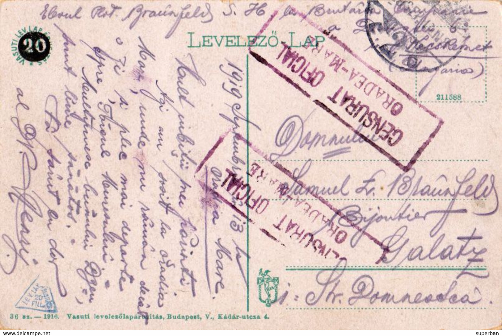 ROMANIA - WW I : POSTCARD MAILED In SEPTEMBER 1919 From ORADEA MARE [ CENSURAT OFICIAL ] - MILITARY POST ? (ak645) - Lettres 1ère Guerre Mondiale