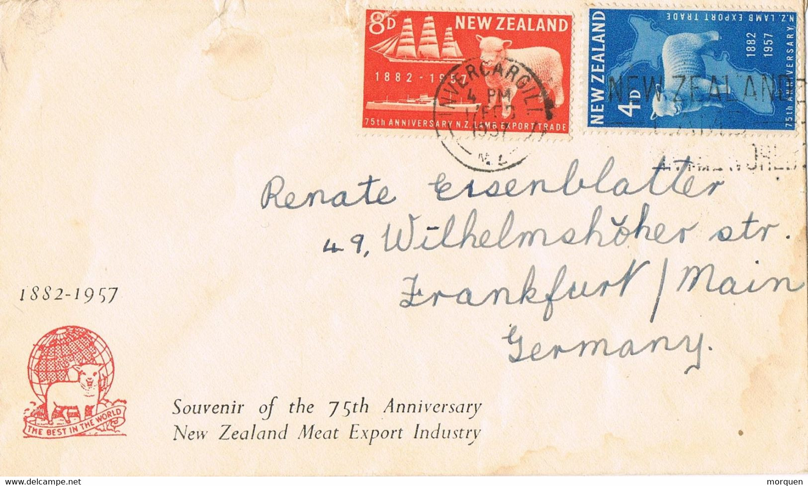 47321. Carta INVERCARGILL (New Zealand) 1957. Export Industry To Germany - Storia Postale