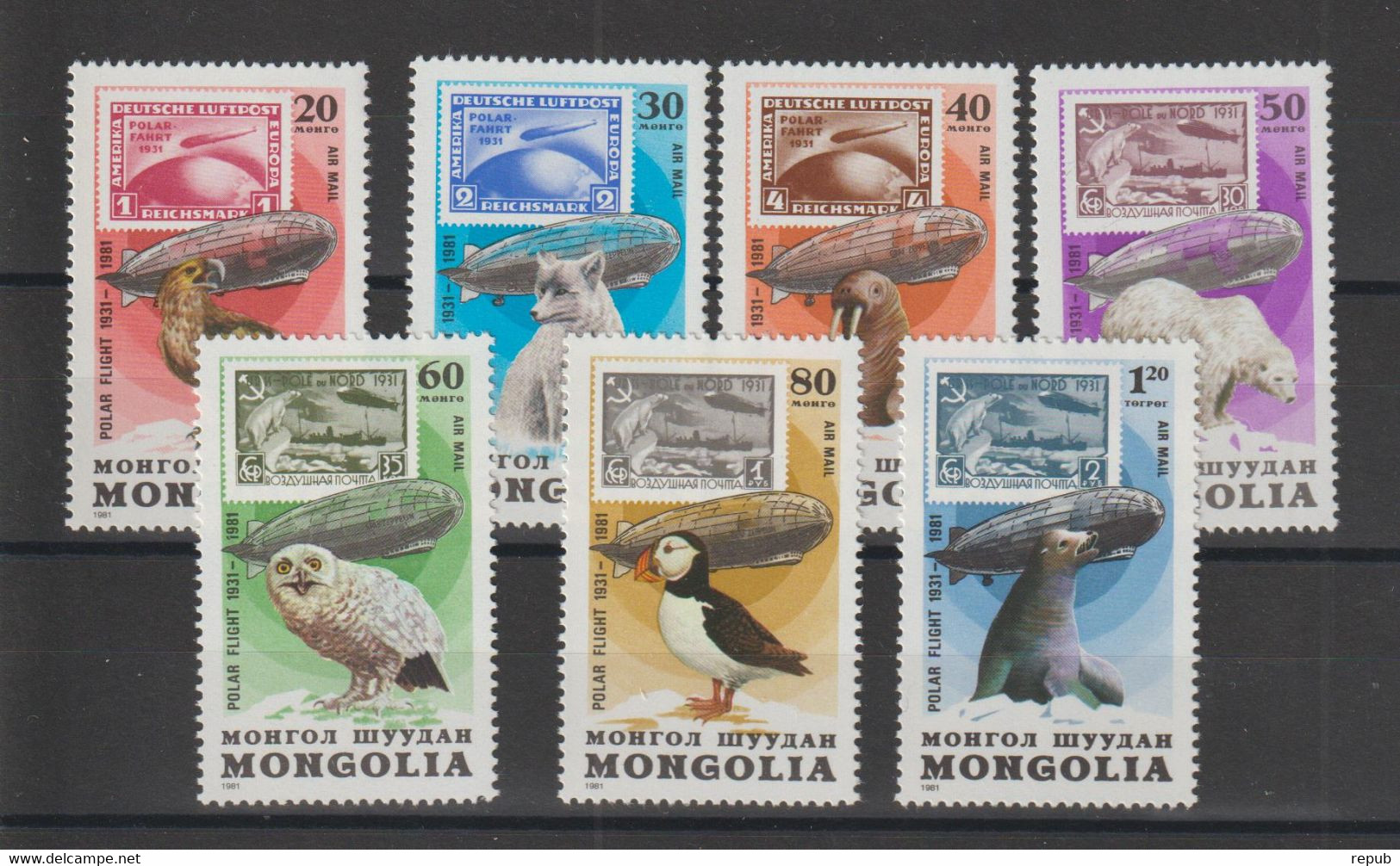 Mongolie 1981 Vol Polaire Zeppelin PA 129-35, 7 Val ** MNH - Mongolie