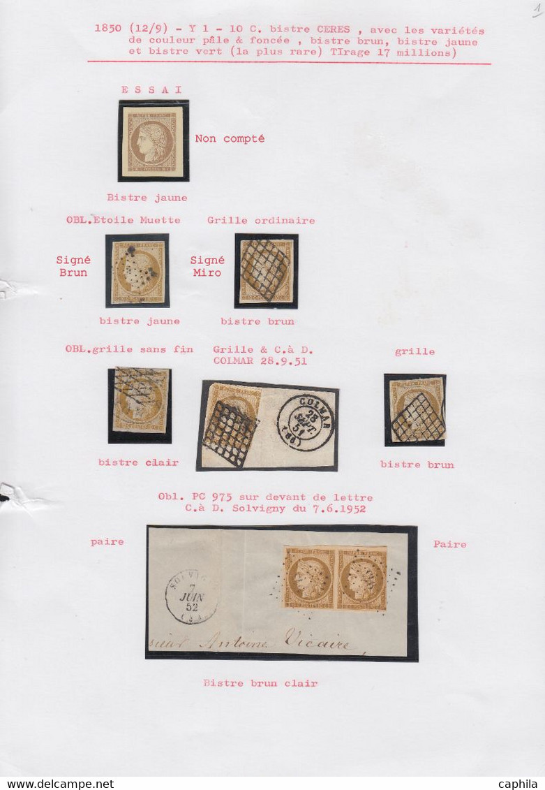 O FRANCE - Poste - 1, Petit Ensemble De 5 Unités Et Une Paire, Nuances Et Oblitérations - 1849-1850 Cérès